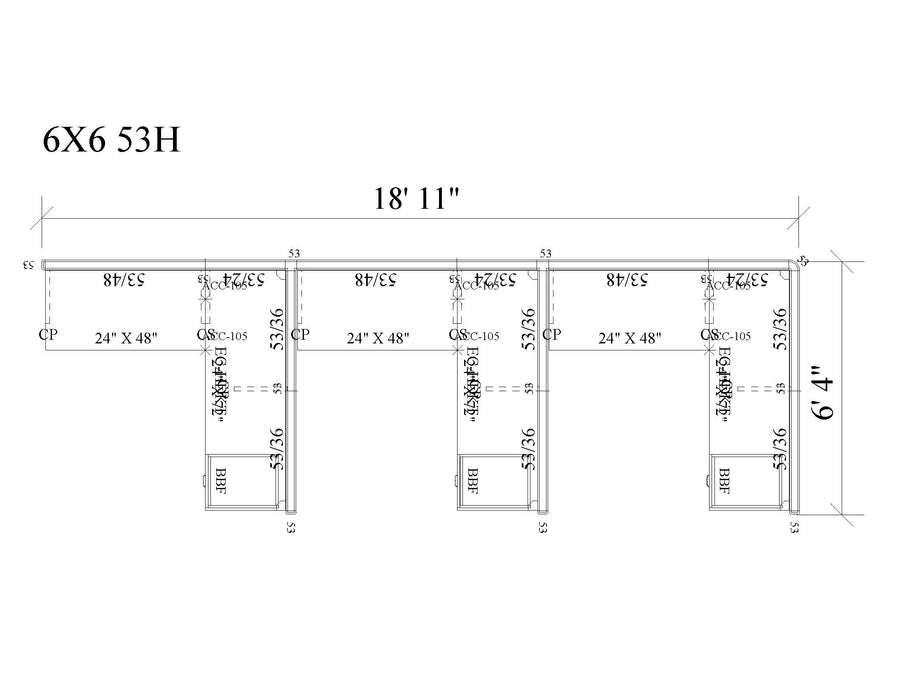 Modern Office Cubicle 6'x6' (53''H) 3 in a Row