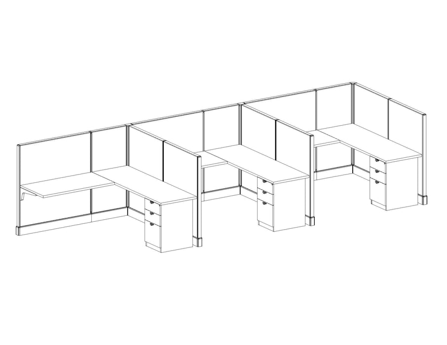 Modern Office Cubicle 6'x6' (53''H) 3 in a Row