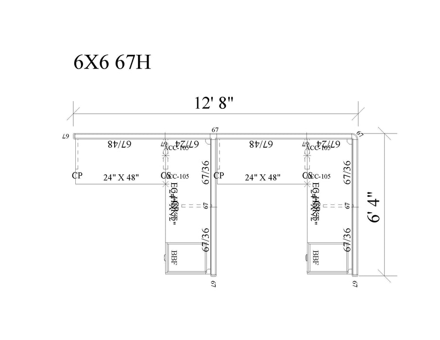 Modern Office Cubicle 6'x6' (67''H) 2 in a Row