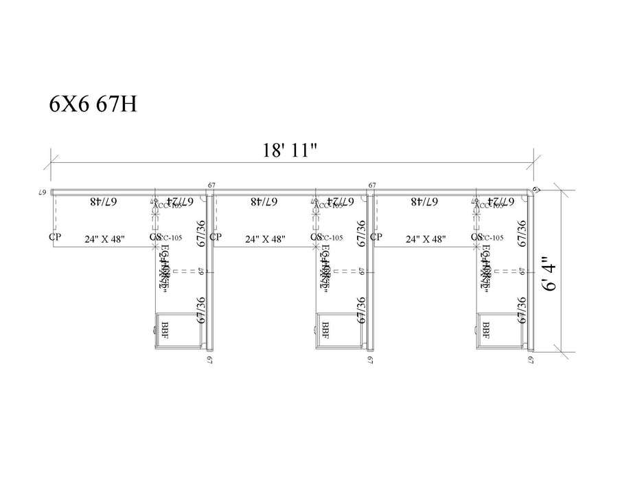 Modern Office Cubicle 6'x6' (67''H) 3 in a Row
