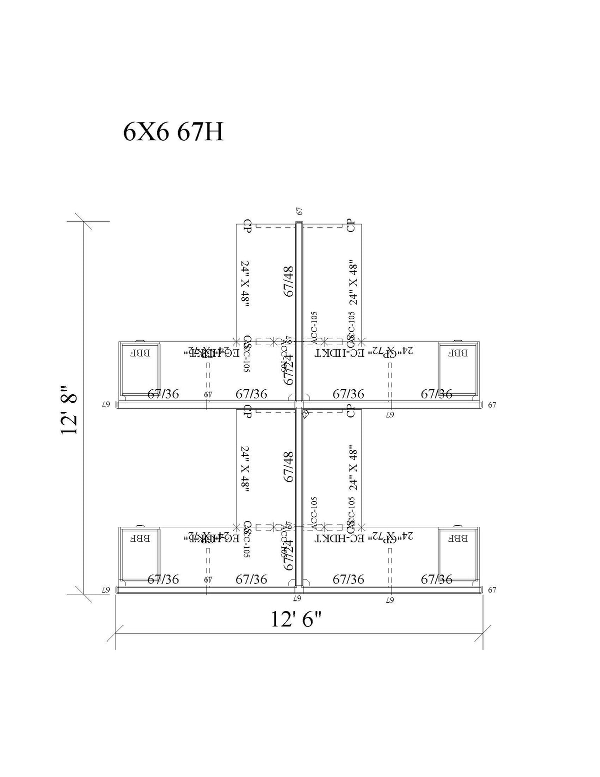 Modern Office Cubicle 6'x6' (67''H) 4 People