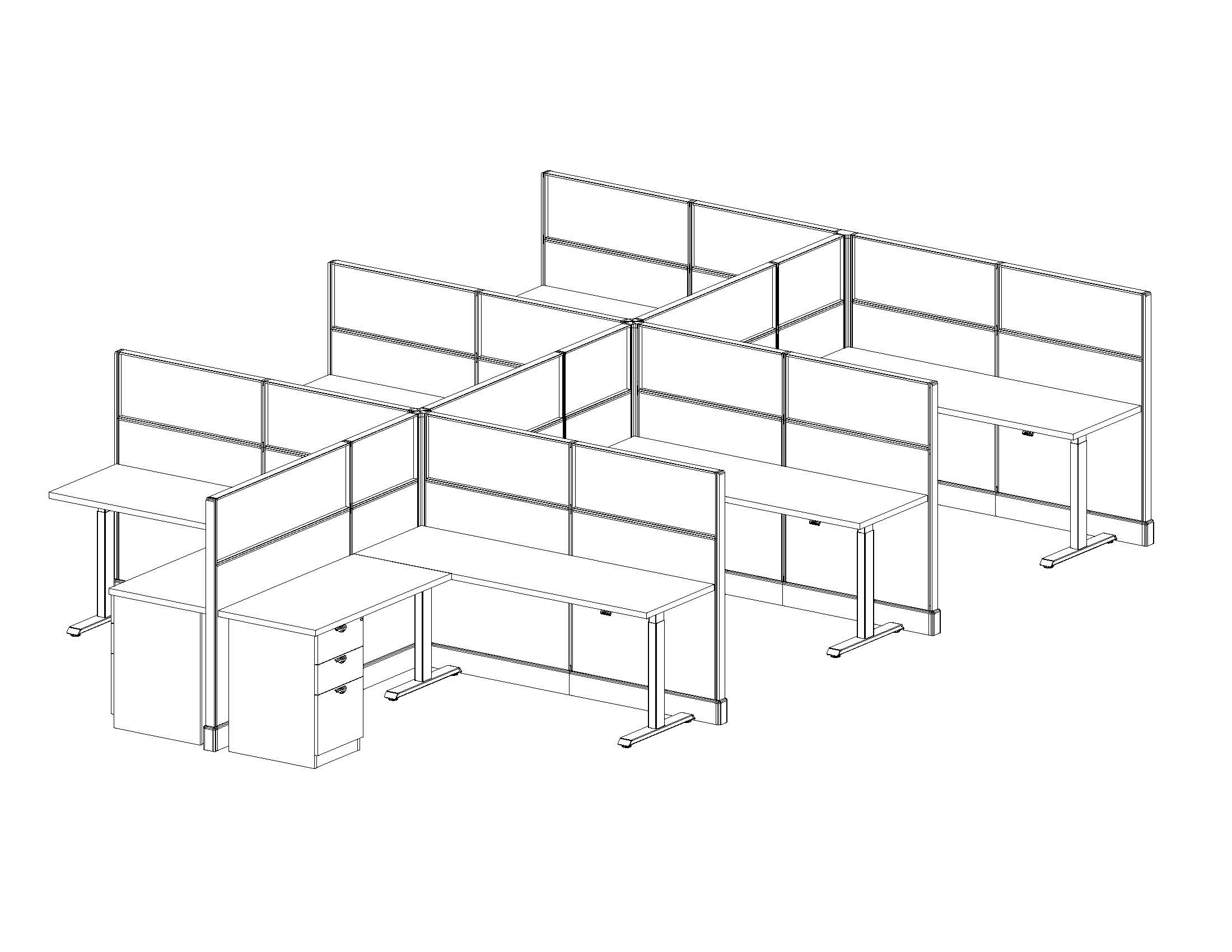 Modern Office Cubicle Upgraded | Height Adjustable 6'x6' (53''H) 6 Pack