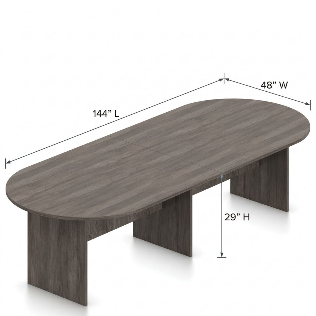 Dimension drawing for the BelDimension drawing for the Bellagio 12-foot racetrack conference table showing overall width and depth 