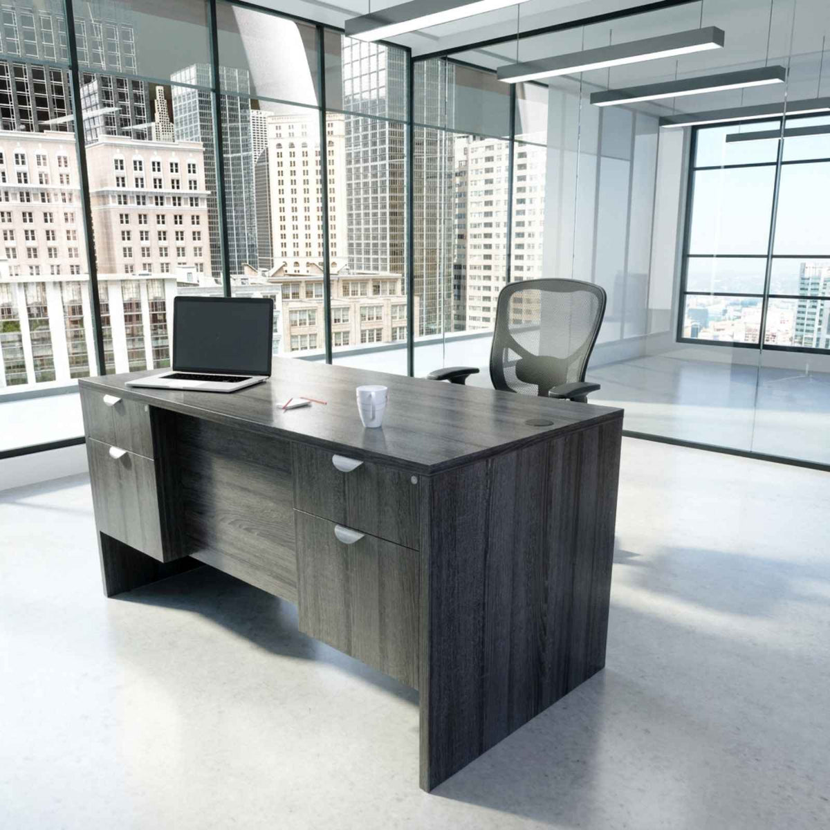 Bellagio 60"W Suspended Double Pedestal Rectangular Desk