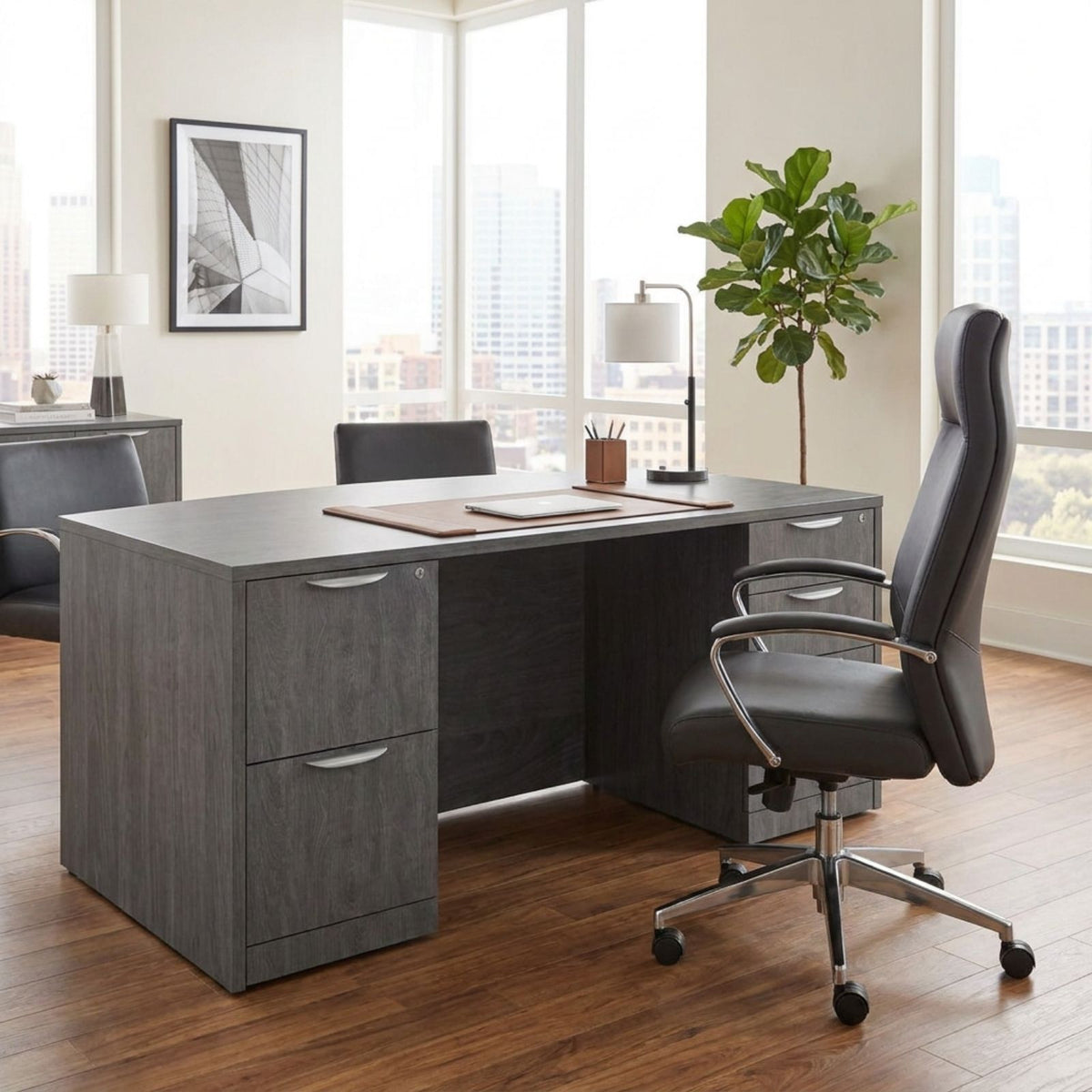 Bellagio 71"W Bow Front Double Pedestal Desk