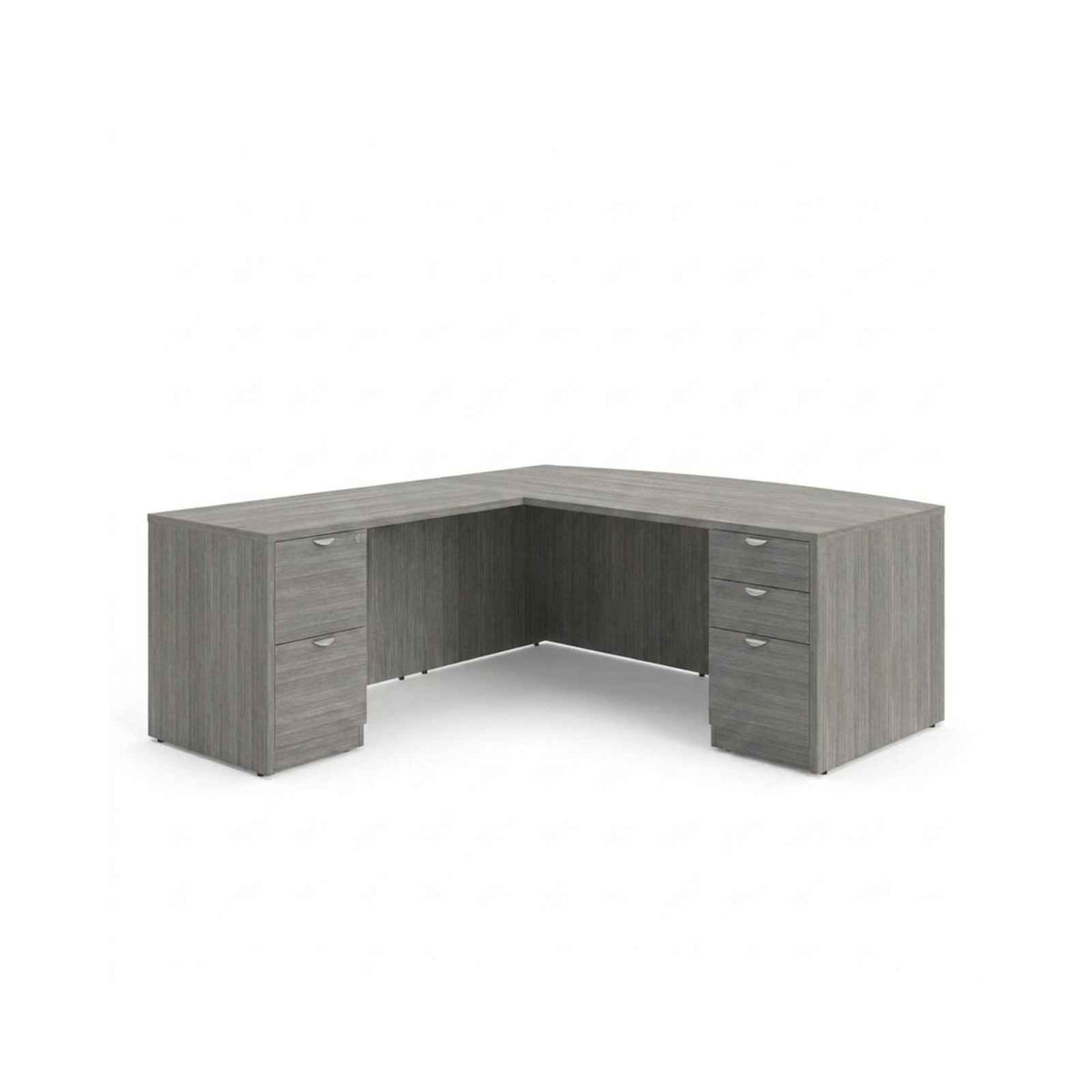 Bellagio L-shaped desk with white modesty panel, three-quarter front view