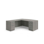 Bellagio L-shaped desk with white modesty panel, three-quarter front view