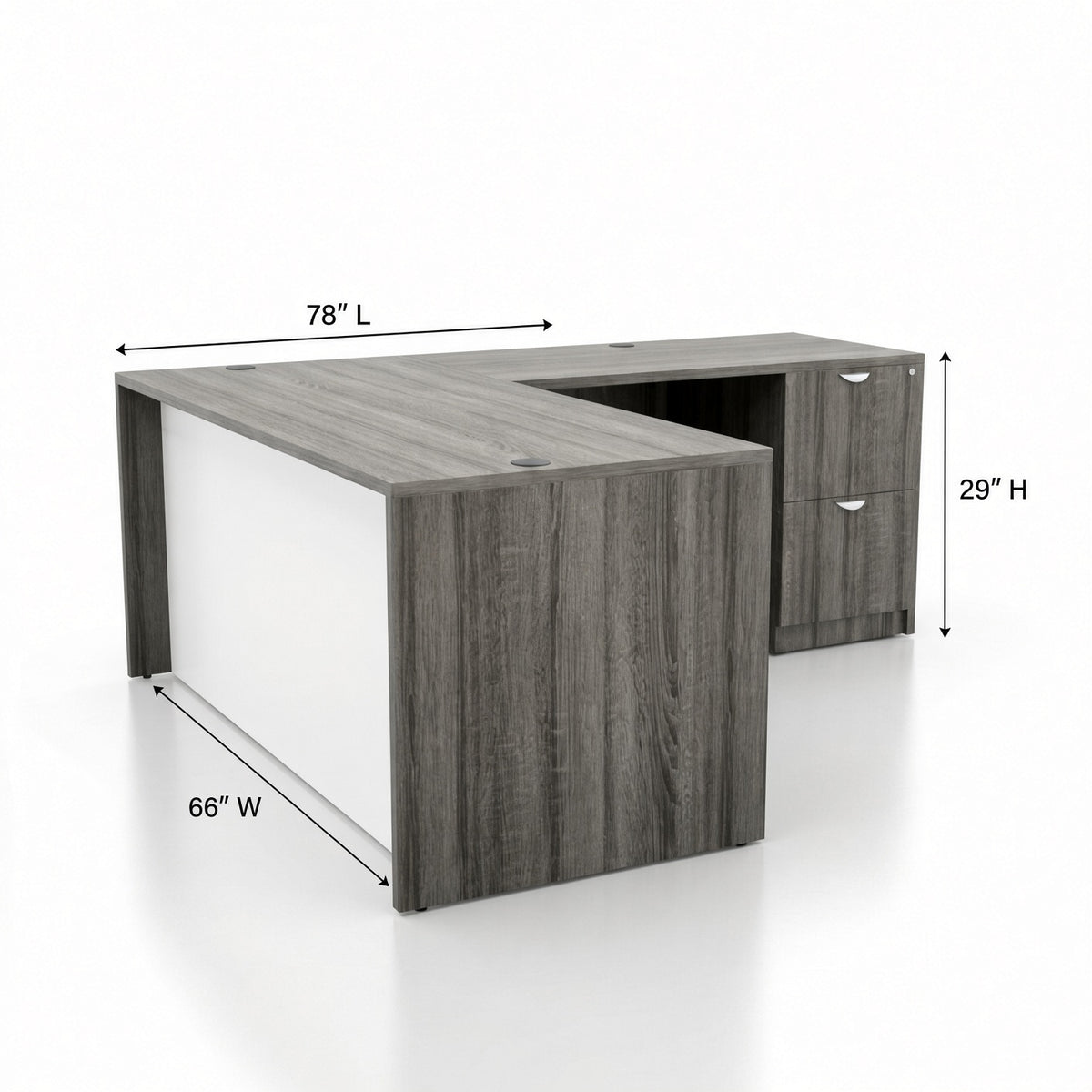 Bellagio L-Shaped Desk with White Modesty Panel