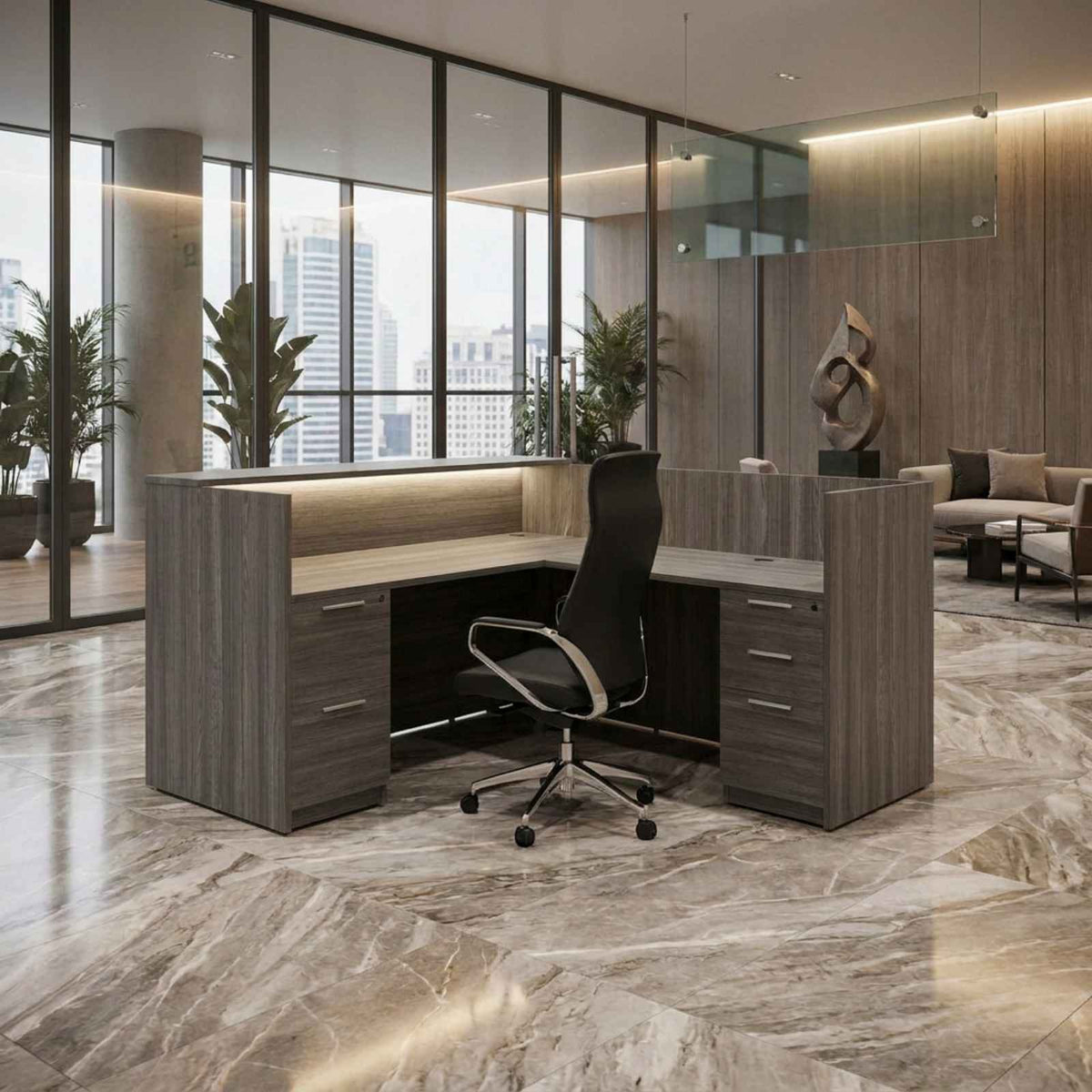 Bellagio L-Shaped Reception Desk with Transaction Counter