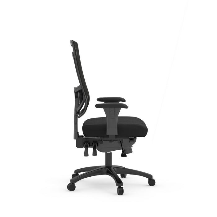 Black office chair on a white background, profile view