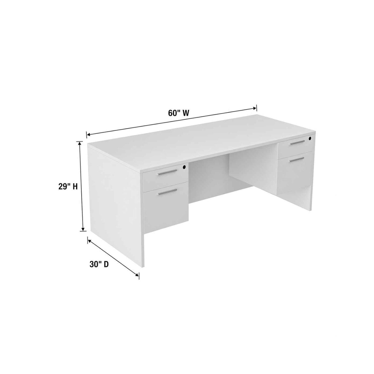 Carmel 60"W Suspended Double Pedestal Rectangular Desk | White