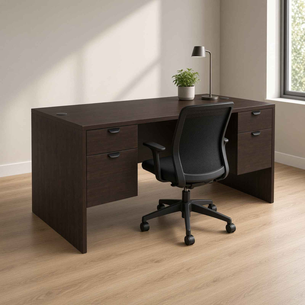 Carmel 66"W Suspended Double Pedestal Rectangular Desk