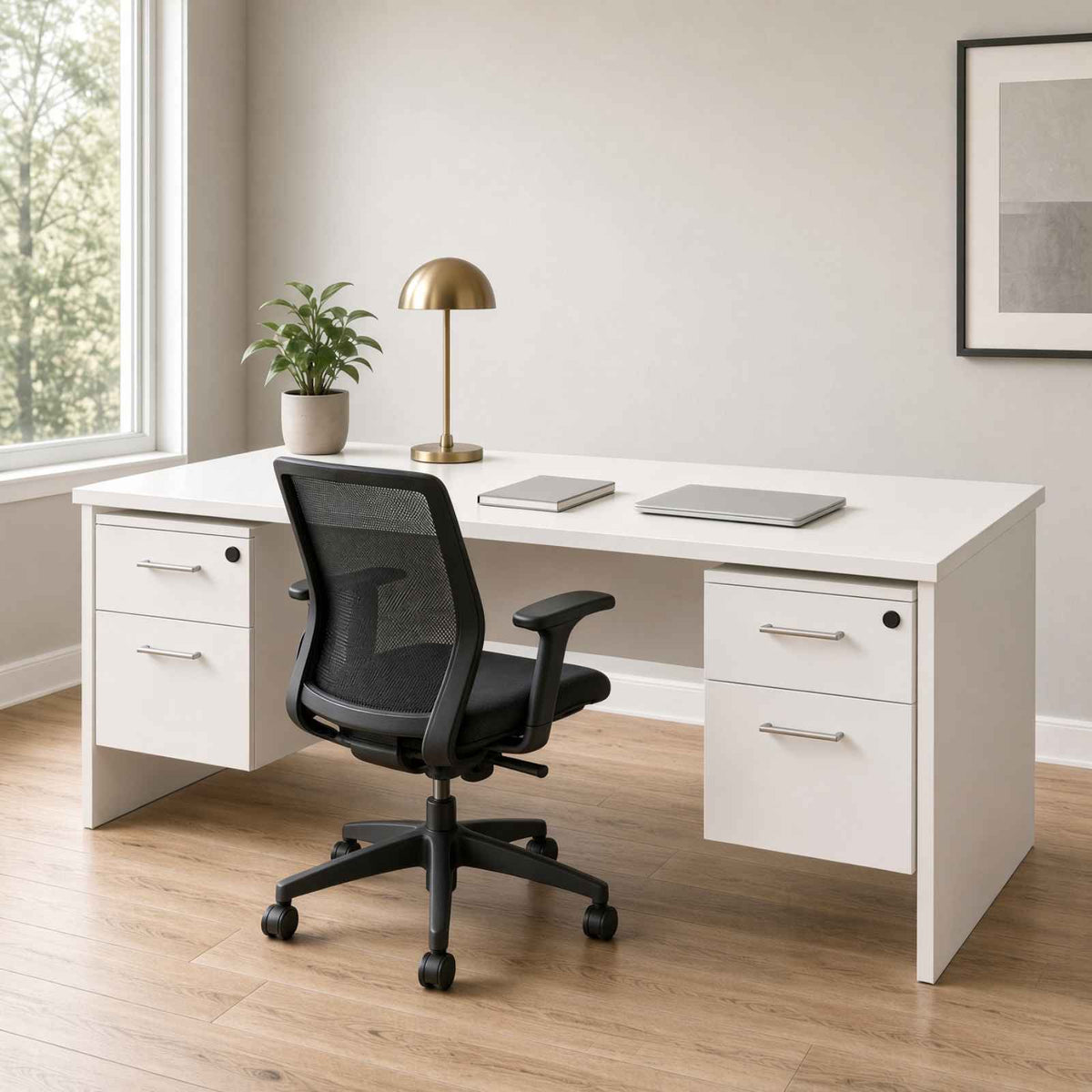 Carmel 60"W Suspended Double Pedestal Rectangular Desk | White
