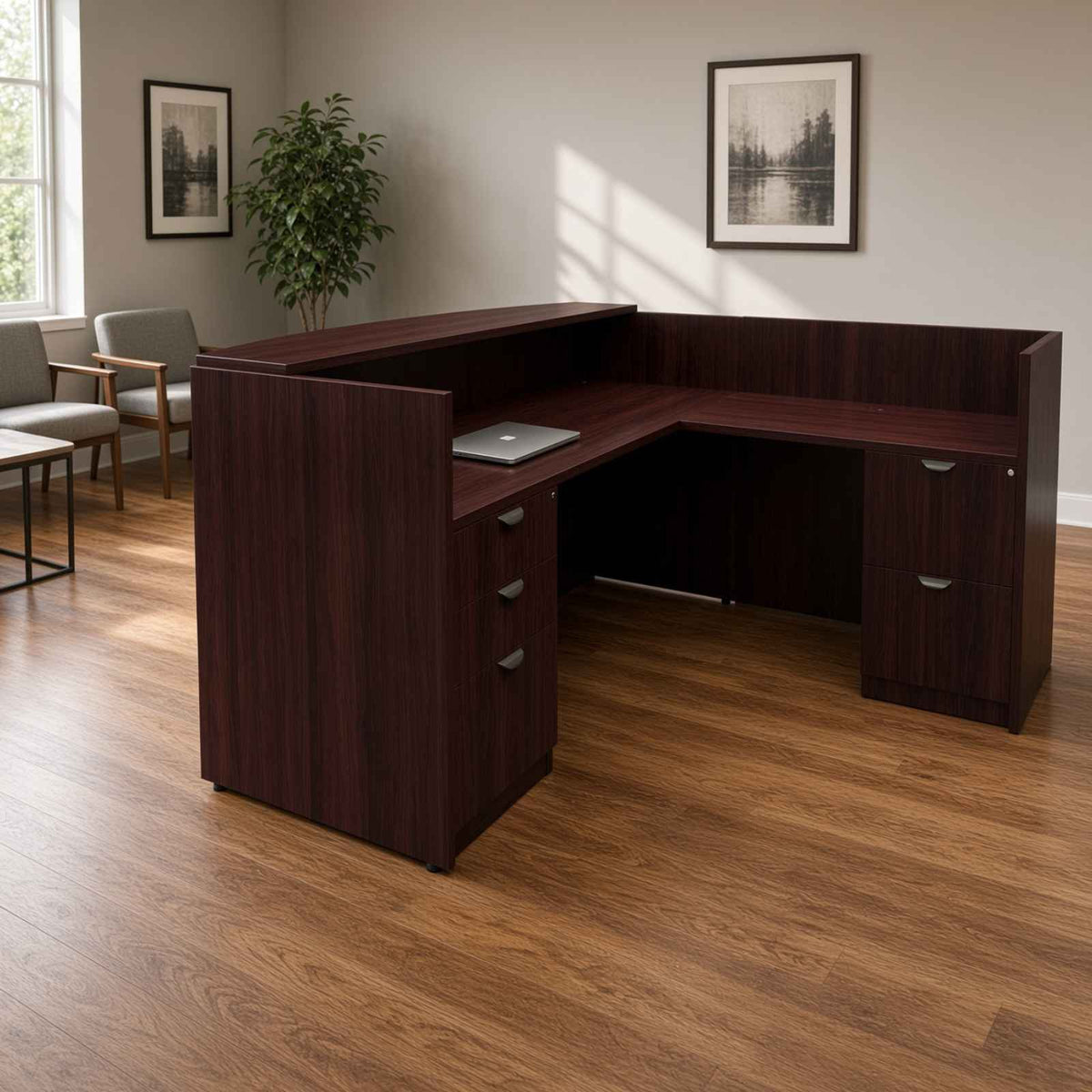 Carmel L-Shaped Reception Desk with Transaction Counter