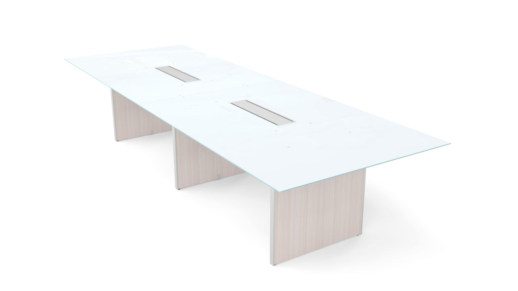 Santa Monica 12' Rectangular White Glass Top Conference Table