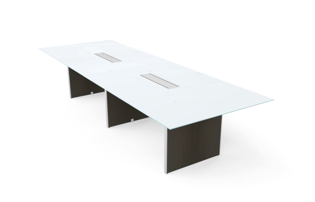 Santa Monica 12' Rectangular White Glass Top Conference Table