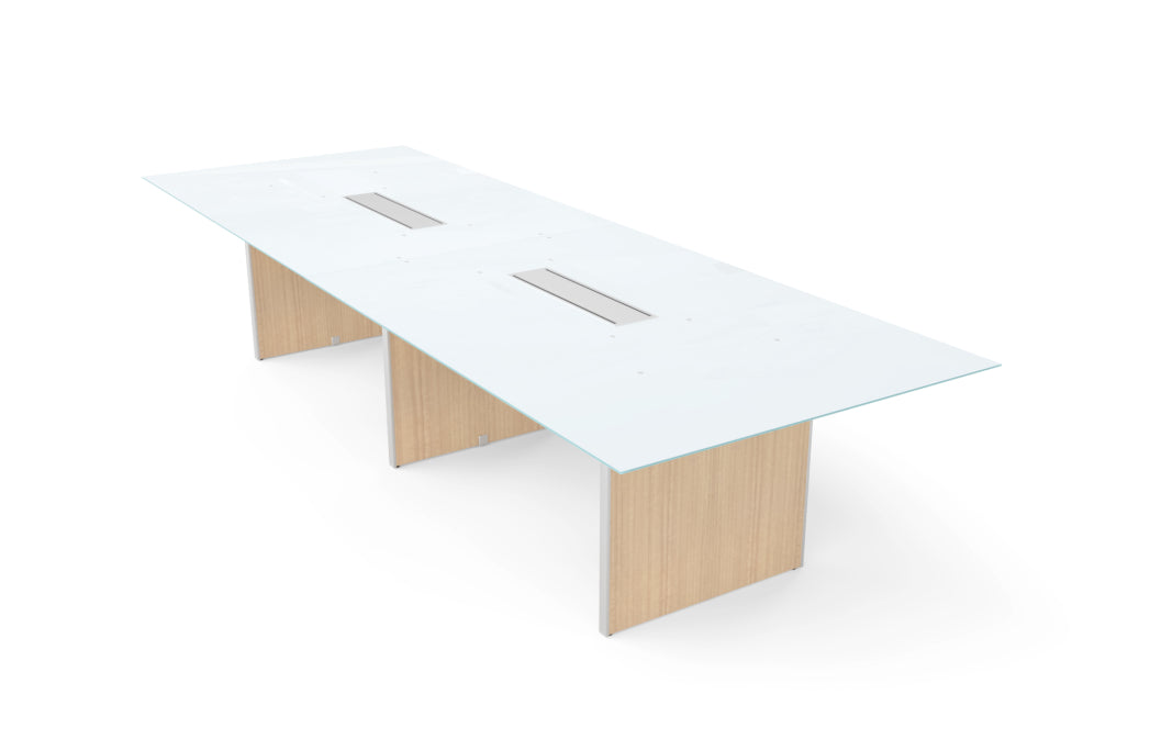 Santa Monica 12' Rectangular White Glass Top Conference Table
