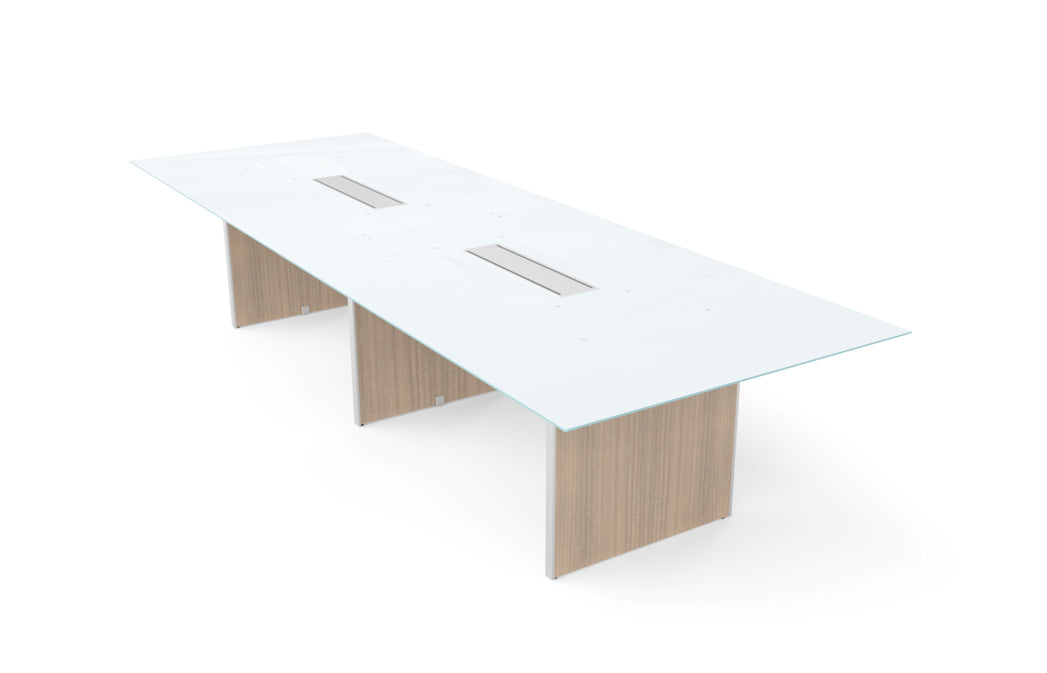 Santa Monica 12' Rectangular White Glass Top Conference Table
