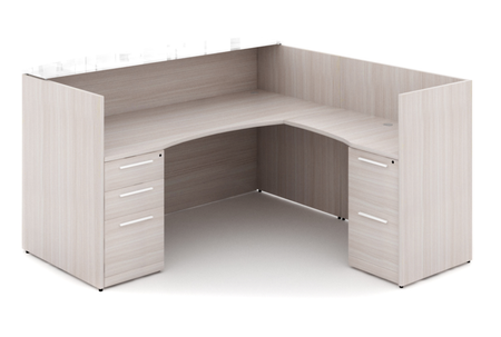 Santa Monica L-Shaped Reception Desk with White Glass Transaction Counter