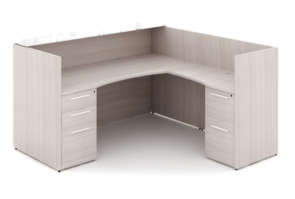 Santa Monica L-Shaped Reception Desk with White Glass Transaction Counter