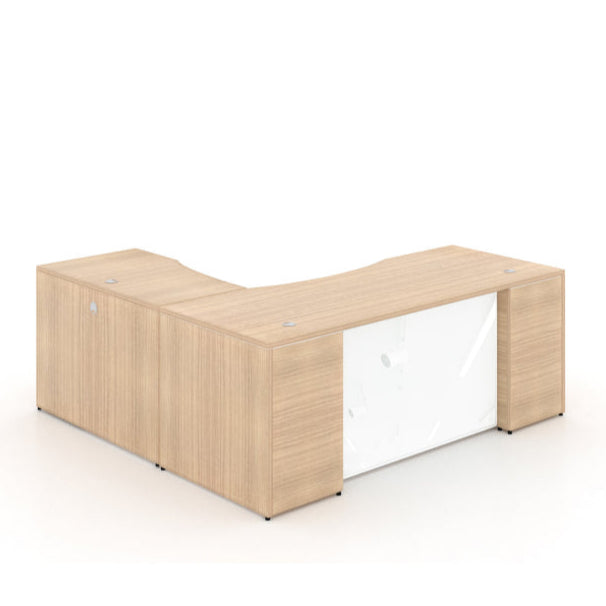 Santa Monica L-Shaped Executive Desk with Glass Modesty Panel