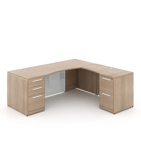 Santa Monica L-Shaped Executive Desk with Glass Modesty Panel