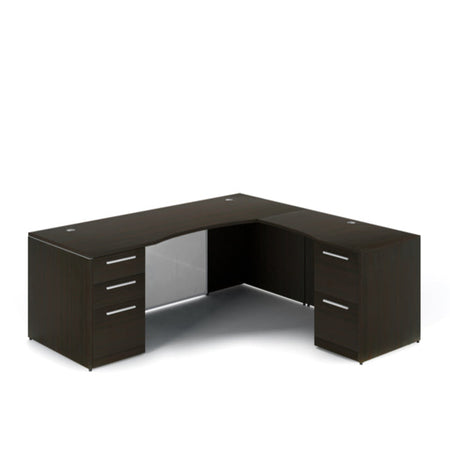 Santa Monica L-Shaped Executive Desk with Glass Modesty Panel