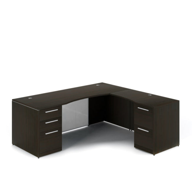 Santa Monica L-Shaped Executive Desk with Glass Modesty Panel