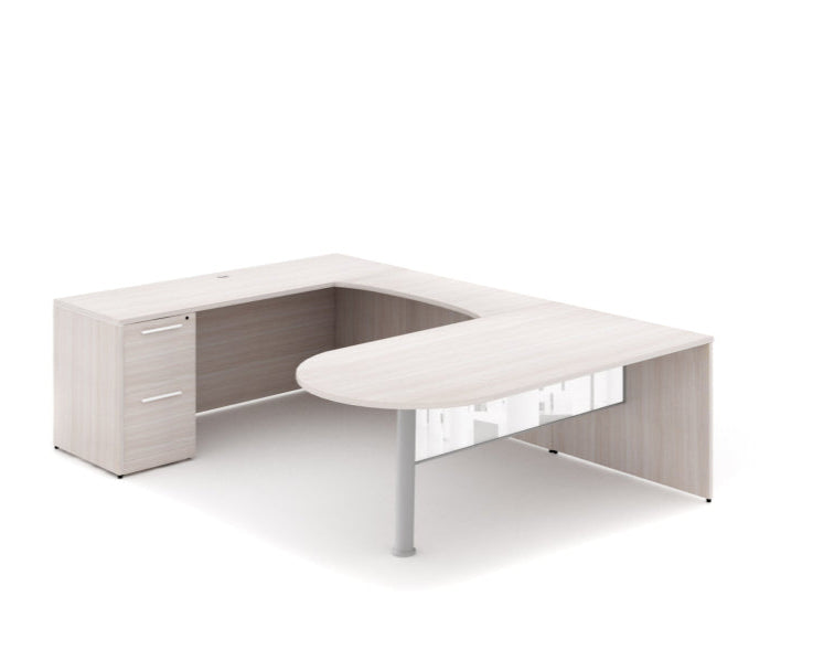 Santa Monica U-Shaped Bullet Desk with Glass Modesty Panel