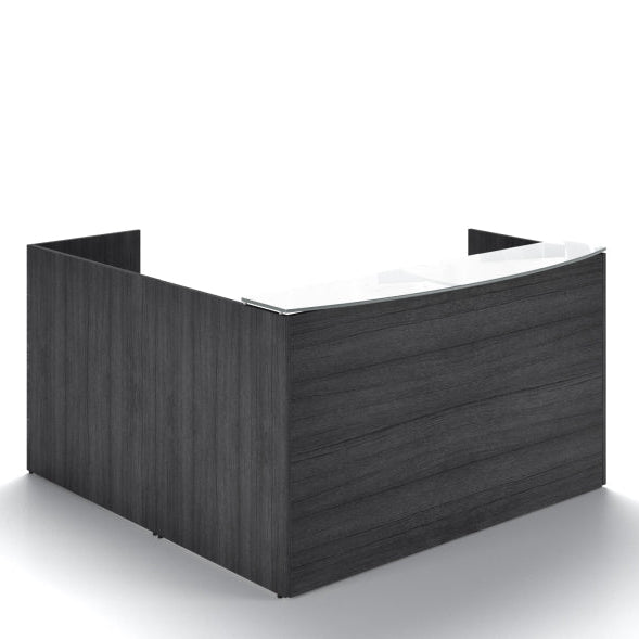 Santa Monica L-Shaped Reception Desk with White Glass Transaction Counter
