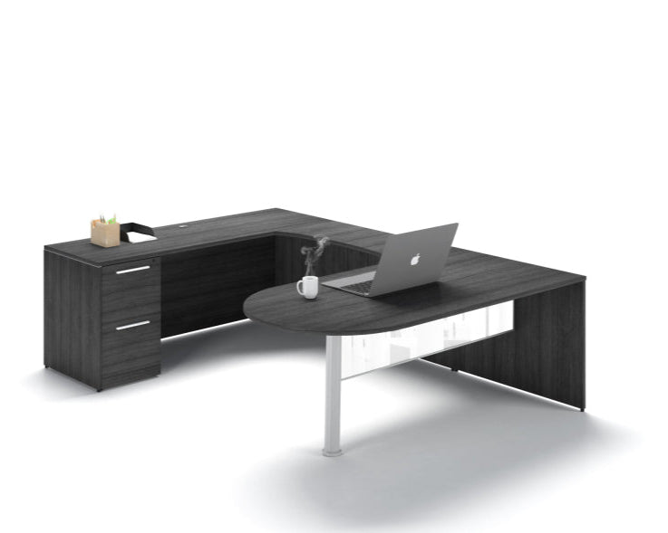 Santa Monica U-Shaped Bullet Desk with Glass Modesty Panel