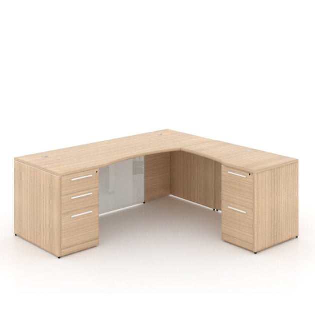 Santa Monica L-Shaped Executive Desk with Glass Modesty Panel