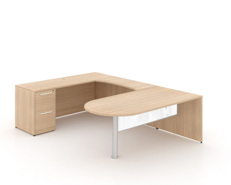Santa Monica U-Shaped Bullet Desk with Glass Modesty Panel
