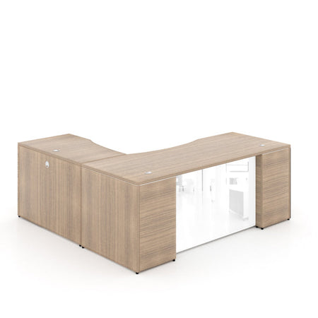 Santa Monica L-Shaped Executive Desk with Glass Modesty Panel