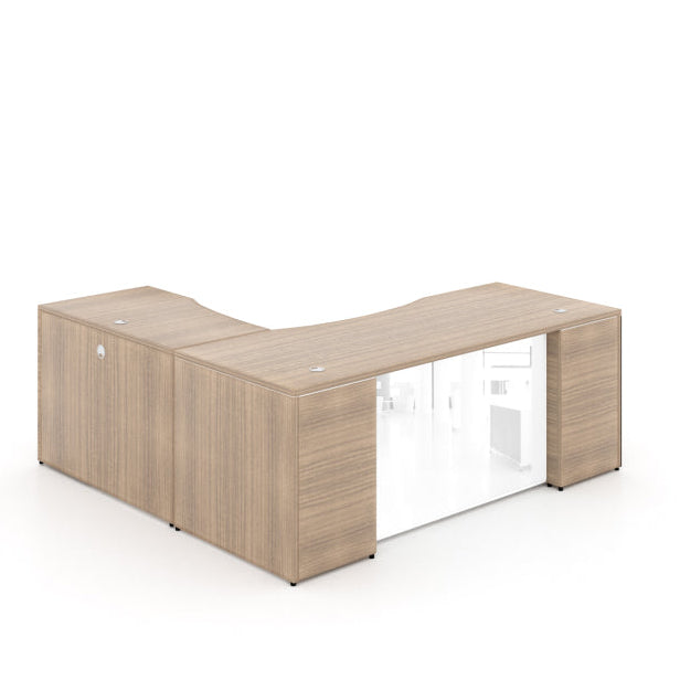 Santa Monica L-Shaped Executive Desk with Glass Modesty Panel