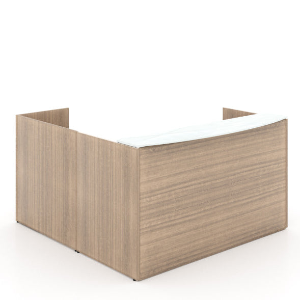 Santa Monica L-Shaped Reception Desk with White Glass Transaction Counter