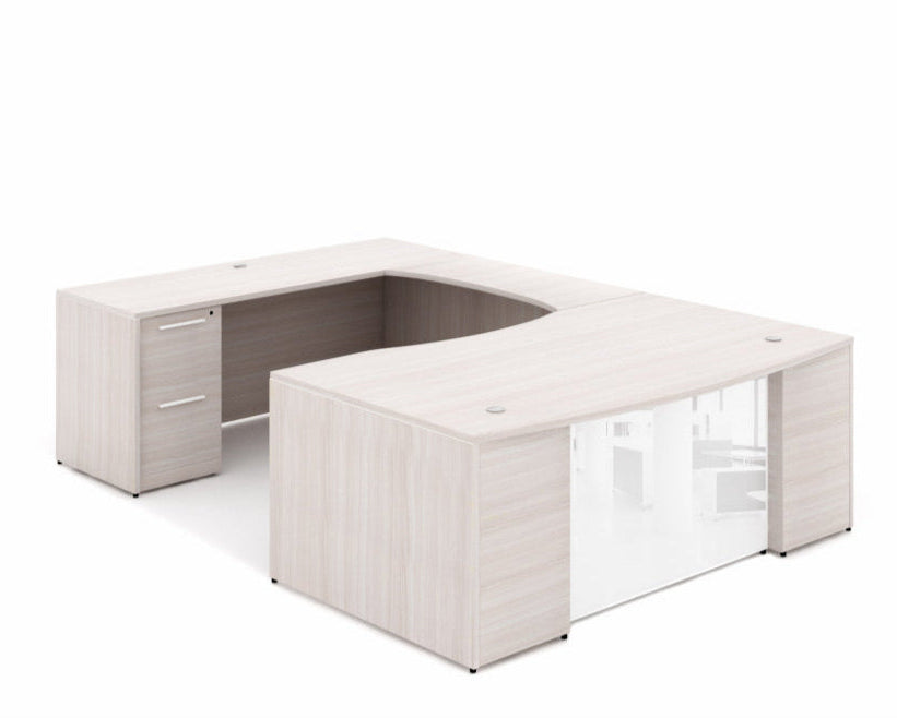 Santa Monica Bow Front U-Shaped Executive Desk With Glass Modesty Panel