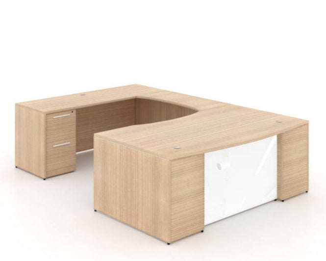 Santa Monica Bow Front U-Shaped Executive Desk With Glass Modesty Panel