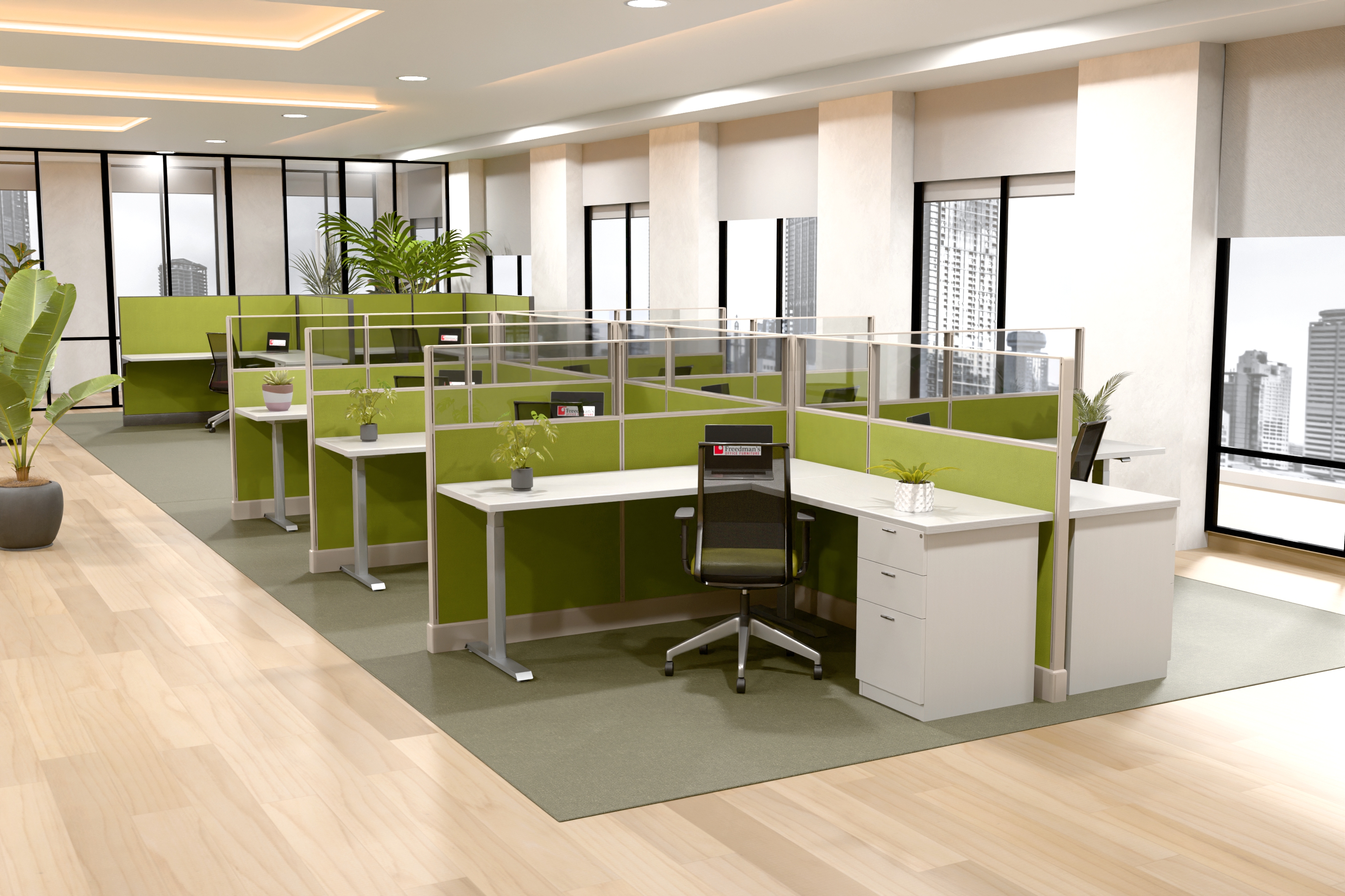 Modern Office Cubicle Upgraded | Height Adjustable 6'x6' (53''H) 6 Pack