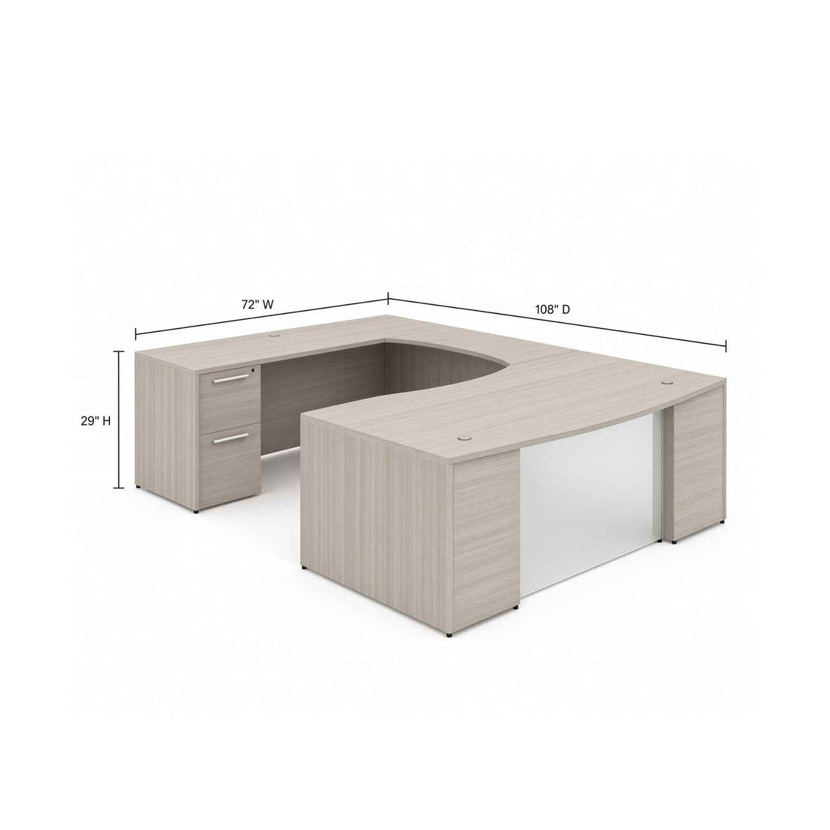 Santa Monica Bow Front U-Shaped Executive Desk With Glass Modesty Panel