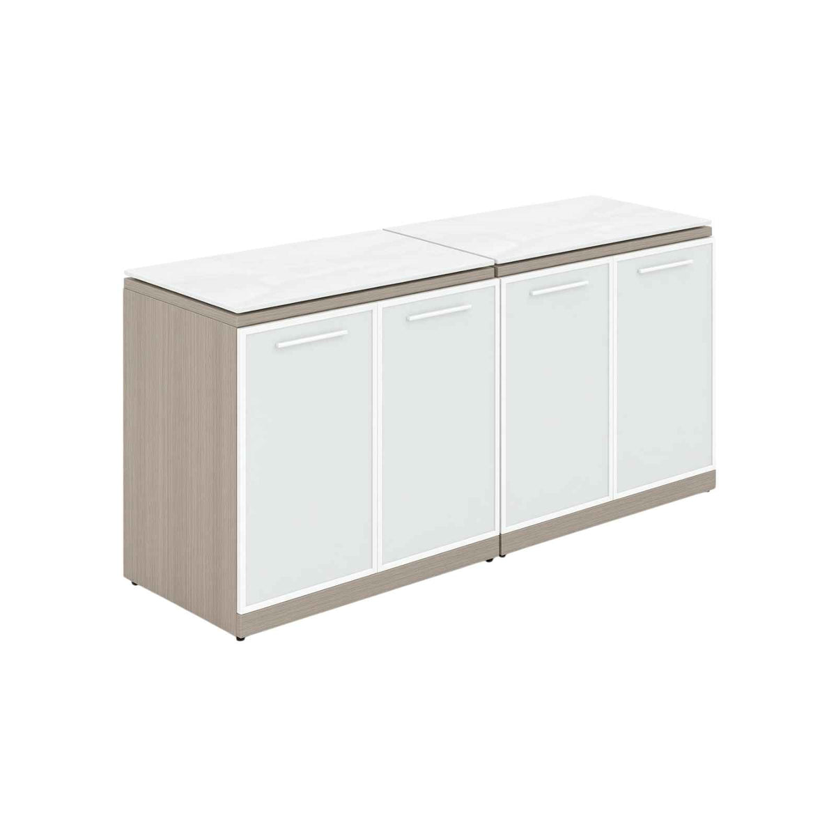 Santa Monica Double Office Storage with Glass Doors and Tops