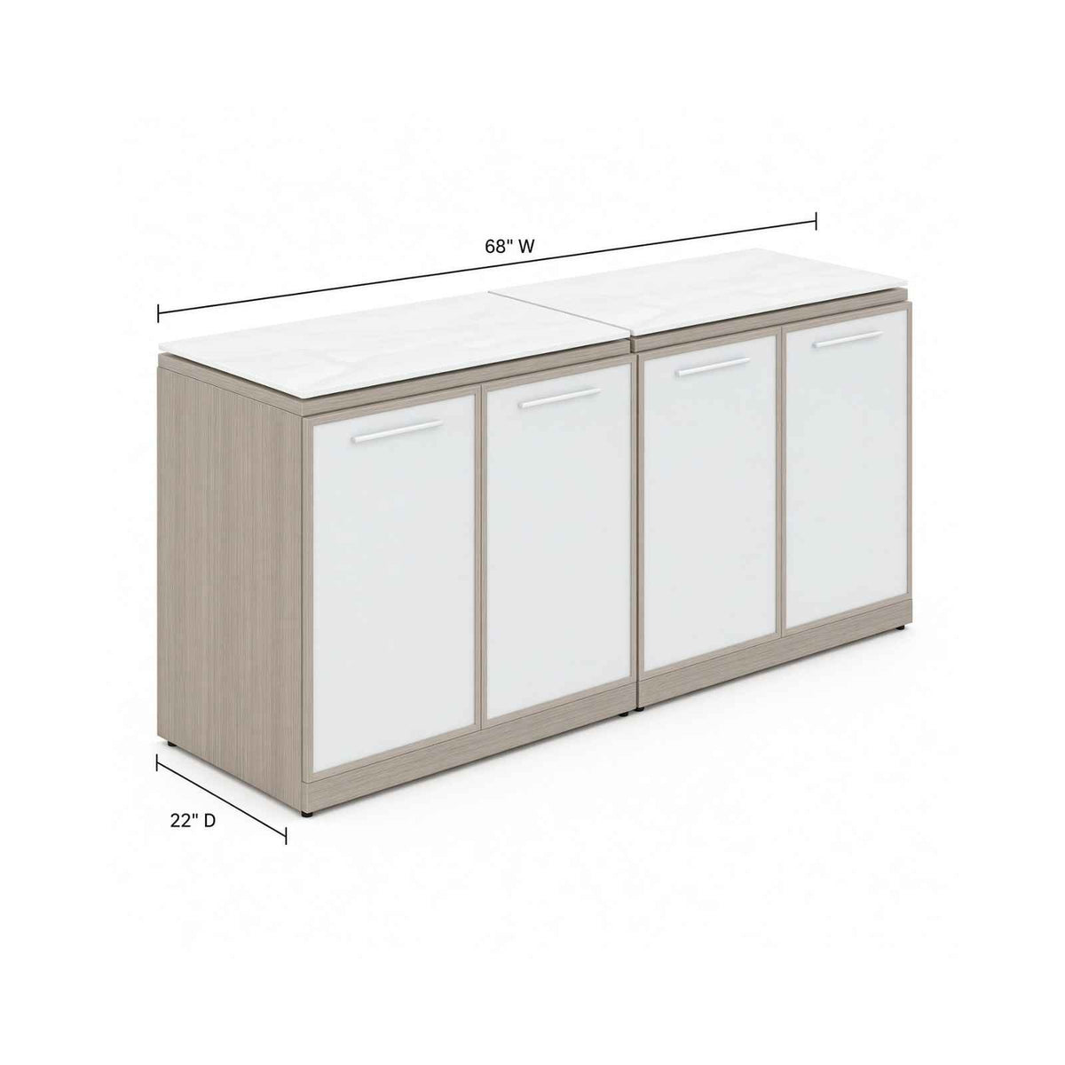 Santa Monica Double Office Storage with Glass Doors and Tops