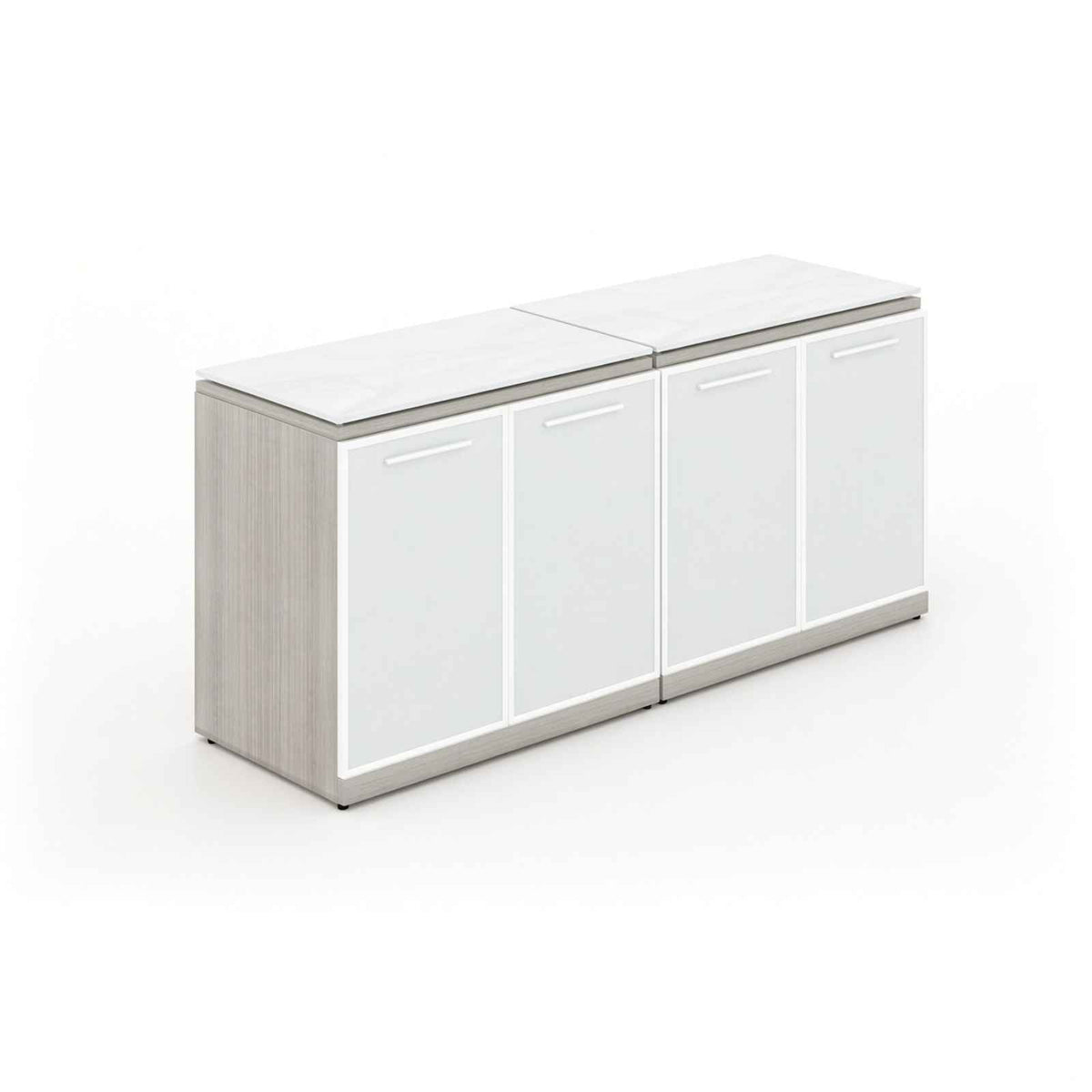 Santa Monica Double Office Storage with Glass Doors and Tops