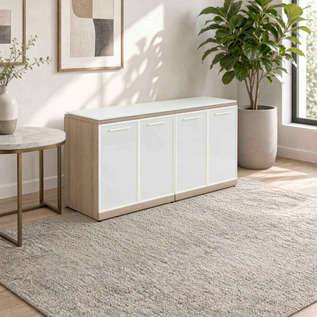 Santa Monica Double Office Storage with Glass Doors and Tops
