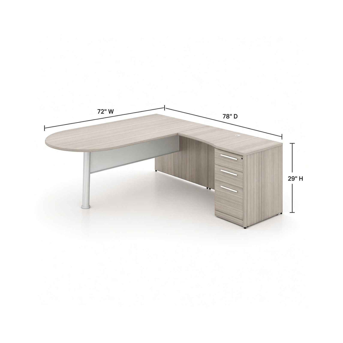 Santa Monica L-Shaped Bullet Desk with Glass Modesty Panel