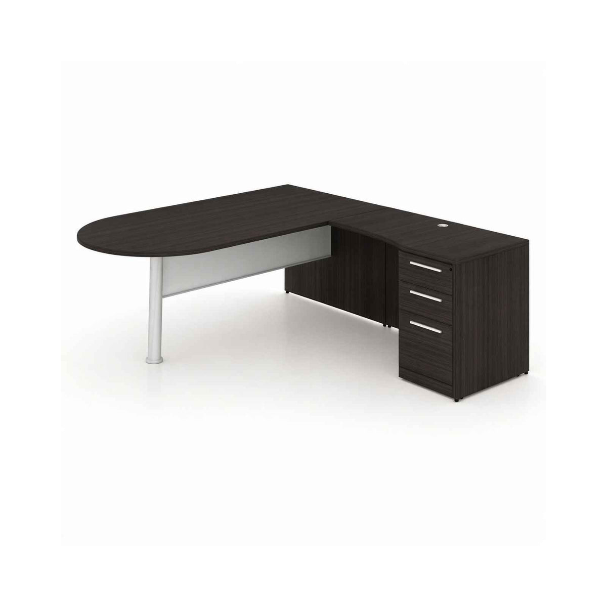 Santa Monica L-Shaped Bullet Desk with Glass Modesty Panel