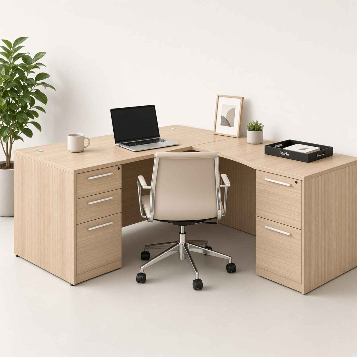 Santa Monica L-Shaped Desk with Laminate Modesty Panel