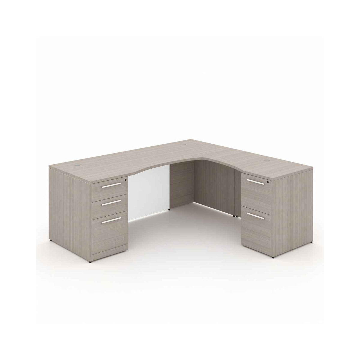 Santa Monica L-Shaped Executive Desk with Glass Modesty Panel