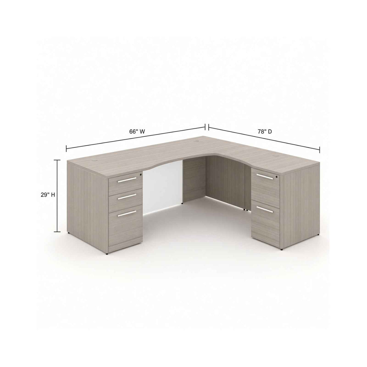 Santa Monica L-Shaped Executive Desk with Glass Modesty Panel