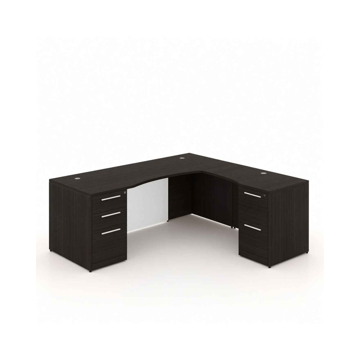 Santa Monica L-Shaped Executive Desk with Glass Modesty Panel